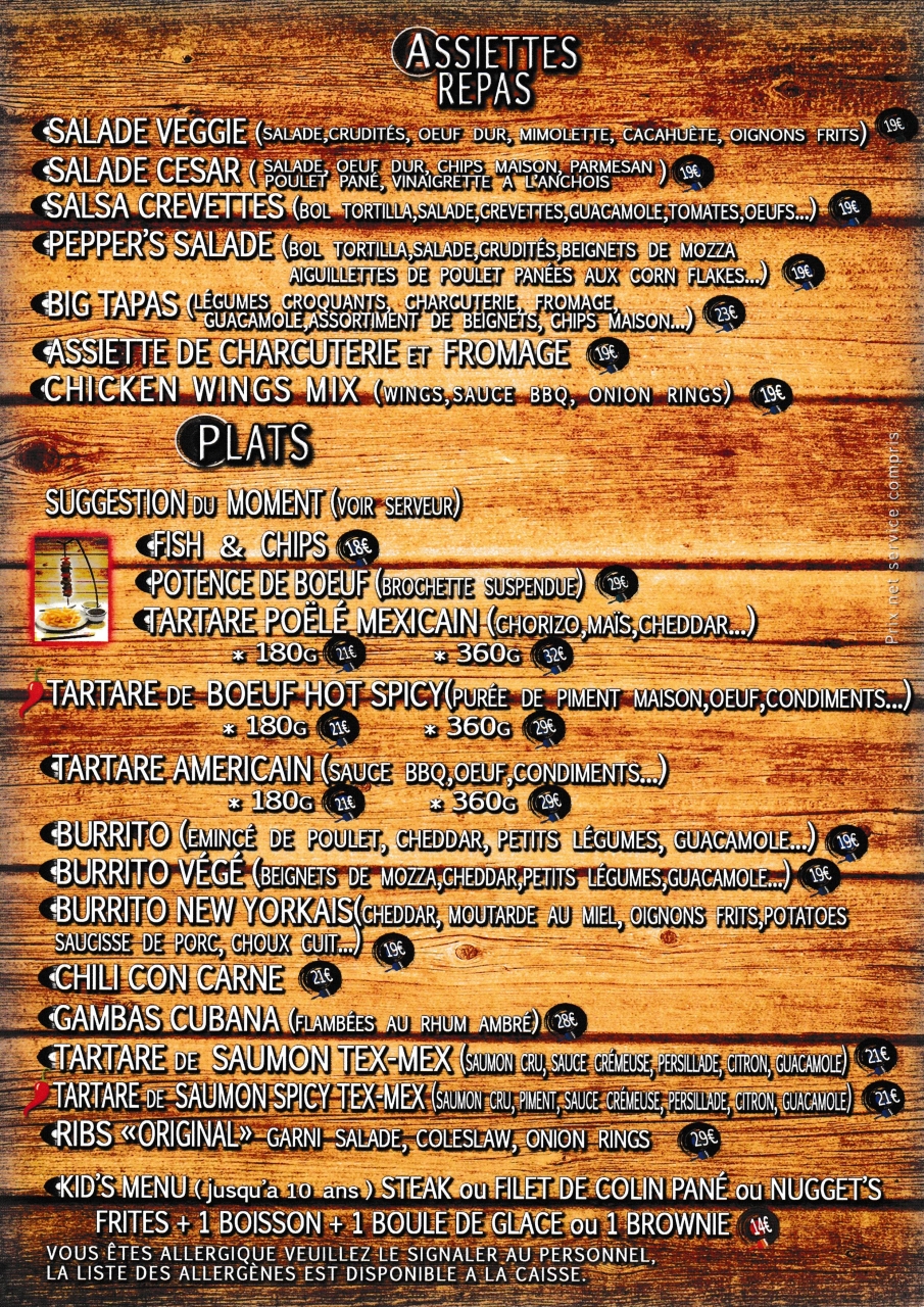 Carte - Le Red Pepper's - Restaurant Aix en Provence - restaurant sympa AIX-EN-PROVENCE