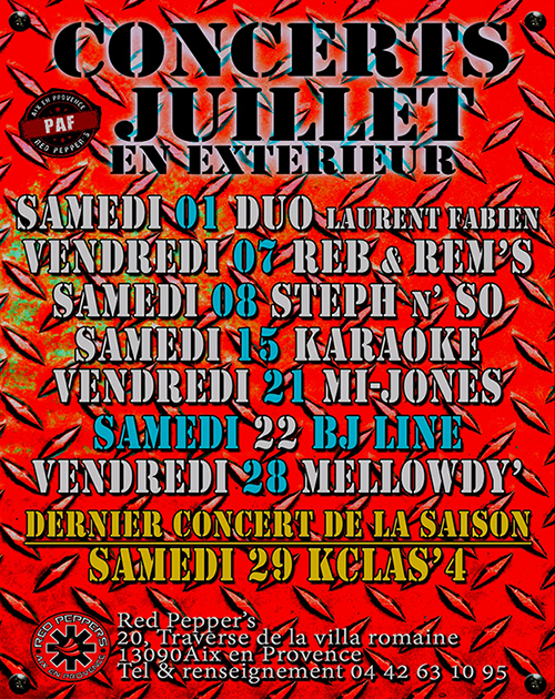 Concerts Red Pepper's Restaurant Aix En Provence