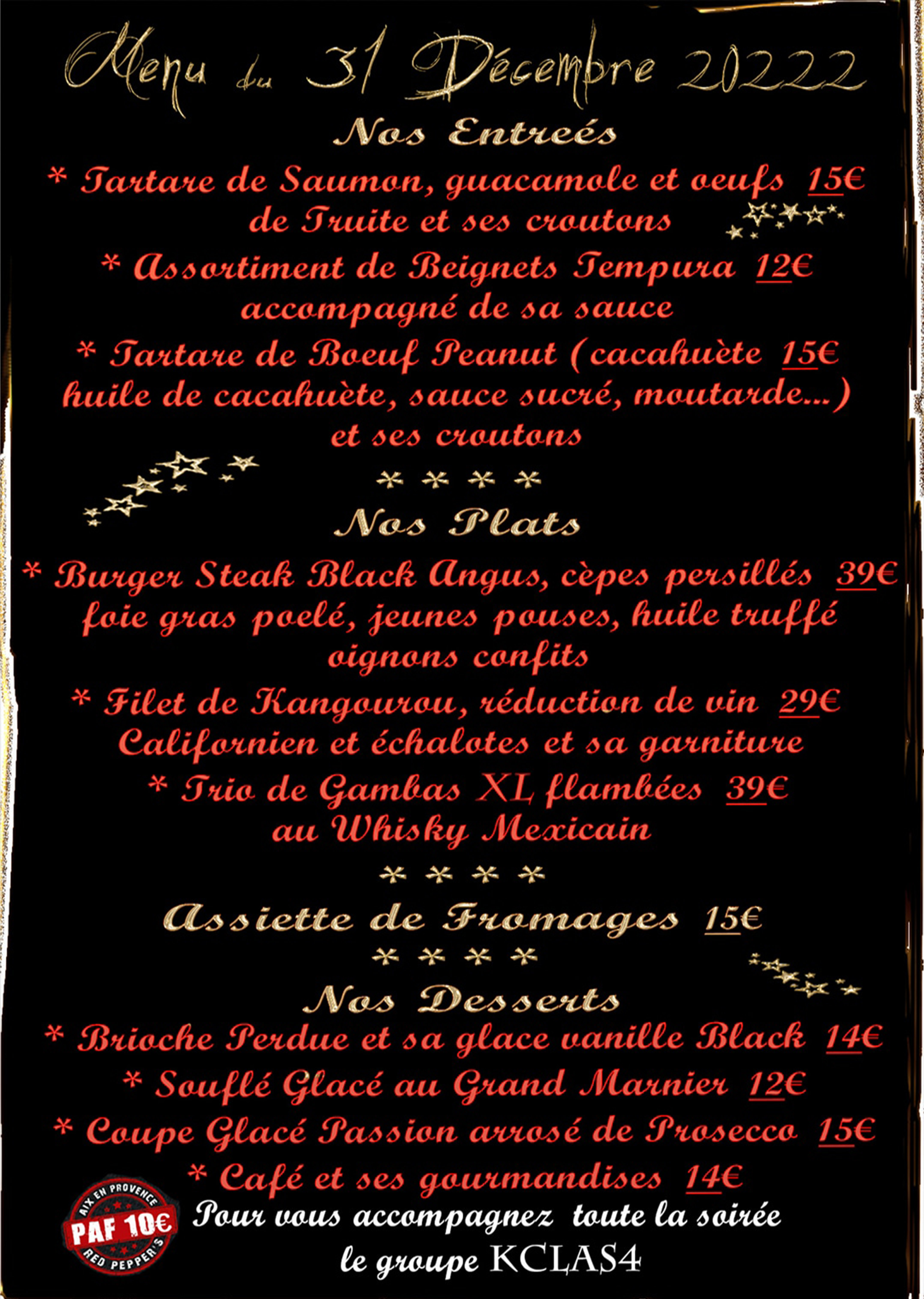 Menu du 31 Décembre